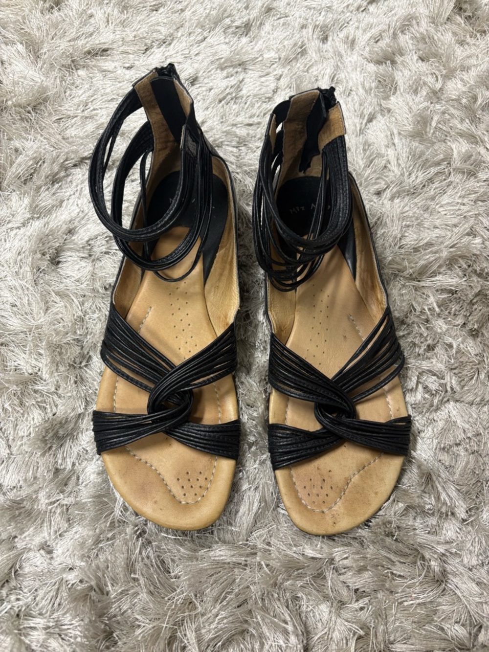 Miz Mooz “Alex” Black Strappy Ankle-Wrap Women's Sandals sz10